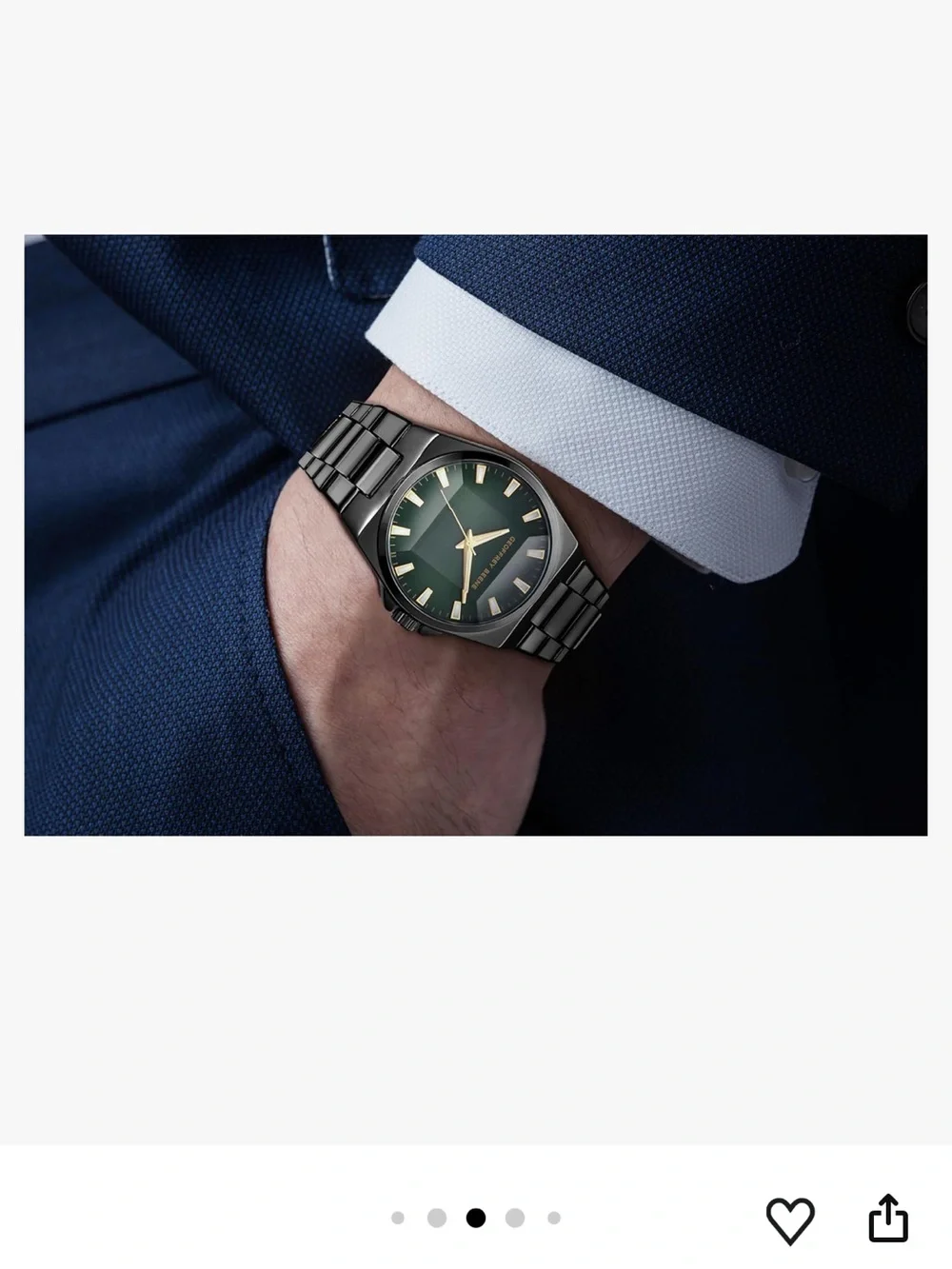 Geoffrey Beene Black Bracelet Watch with Green Dial and Gold Accents - Picture 4 of 9